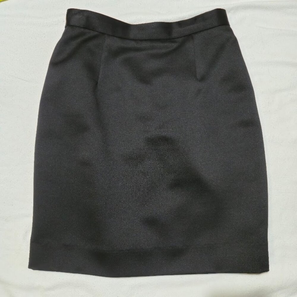 Vintage Oleg Cassini Blacktie Skirt 4 High Waisted Back Vent Minimalist 90s Goth